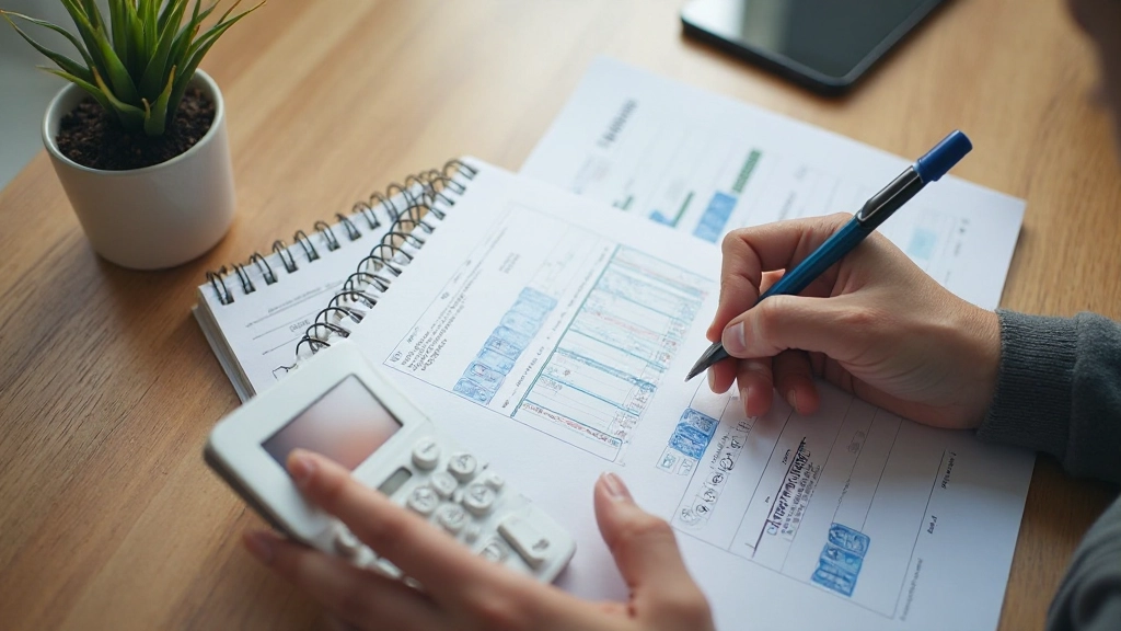 Распределение дохода по методу 50/30/20 на столе с калькулятором и планировщиком