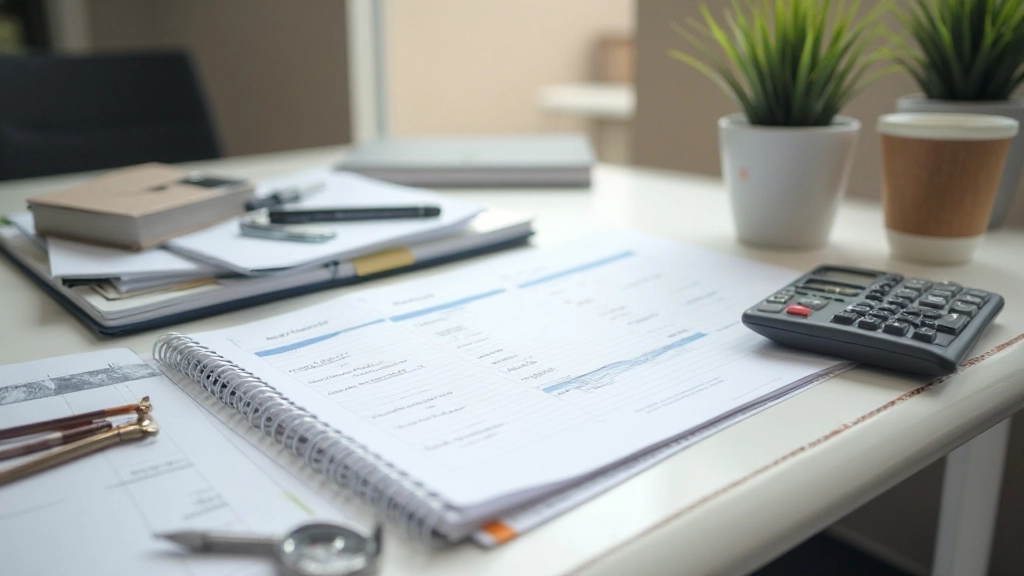 Профессиональный рабочий стол с планировщиком, финансовыми документами и компасом для целеполагания